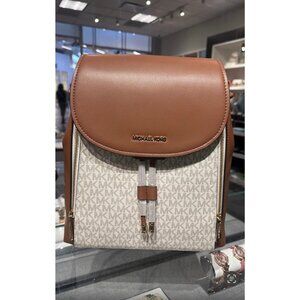 Michael Kors backpack phoebe medium flap drawstring MK signature Vanilla